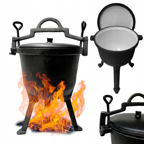 Kociołek myśliwski żeliwny Emaliowany 5L garnek ognisko grill nieprzywiera