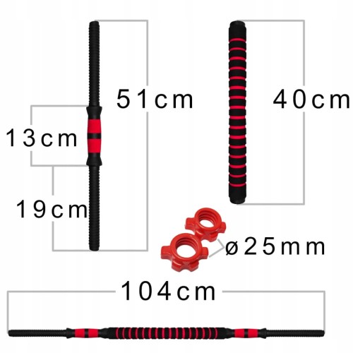 ZESTAW 2 gryfy do hantli z łącznikiem 51cm 25mm gryfiki sztangielki hantle