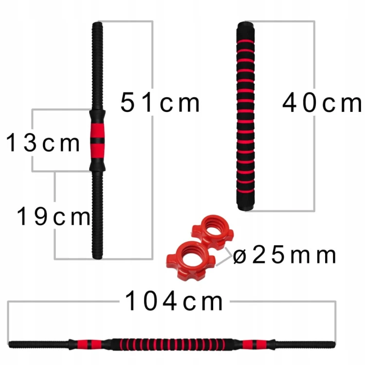 ZESTAW 2 gryfy do hantli z łącznikiem 51cm 25mm gryfiki sztangielki hantle