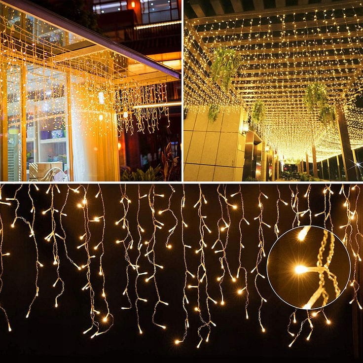 ŚWIATEŁKA ZEWNĘTRZNE 200 LED + 16 gratis Sople Girlandy na balkon kurtyna