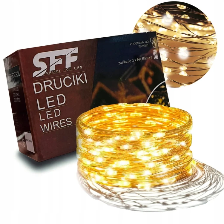 Lampki Druciki na baterie LED 100 OŚWIETLENIE ŚWIĘTA BARWA CIEPŁA