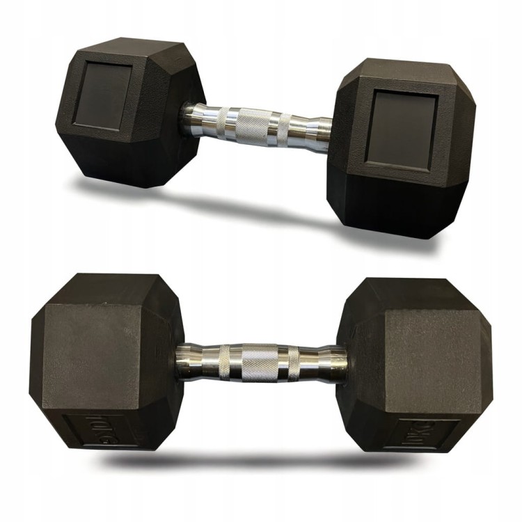 Hantla hantle hex żeliwny do ćwiczeń gumowany żeliwo 2x5kg powlekane