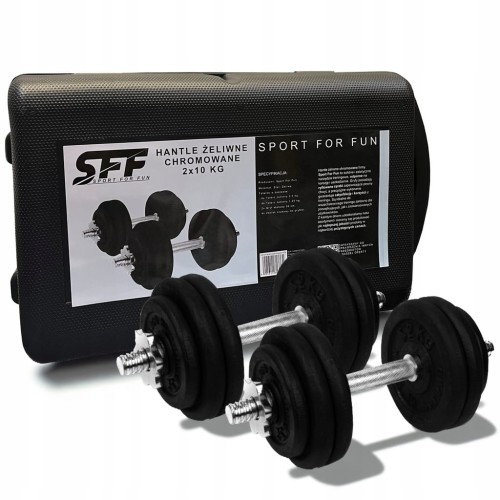 Hantle żeliwne 2x10kg walizka zestaw regulowany żeliwny 20kg gryf talerze
