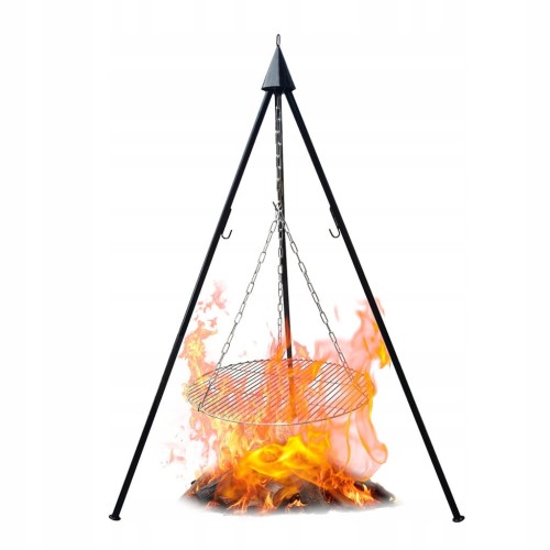 Grill ogrodowy trójnóg składany ruszt 40 cm wiszący 120cm duży ognisko