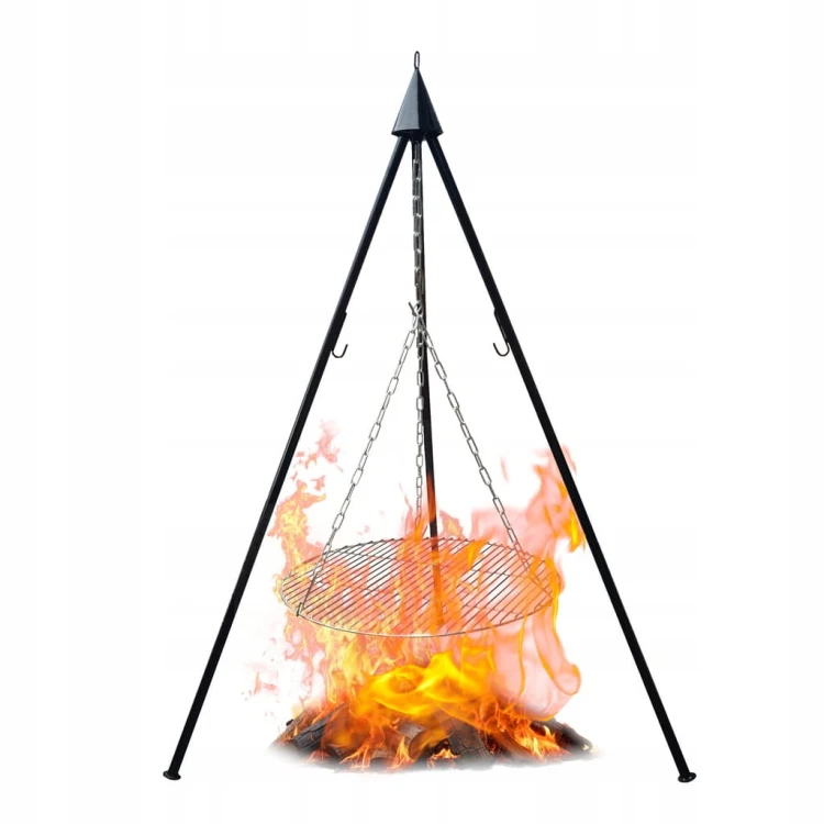Grill ogrodowy trójnóg składany ruszt 40 cm wiszący 120cm duży ognisko