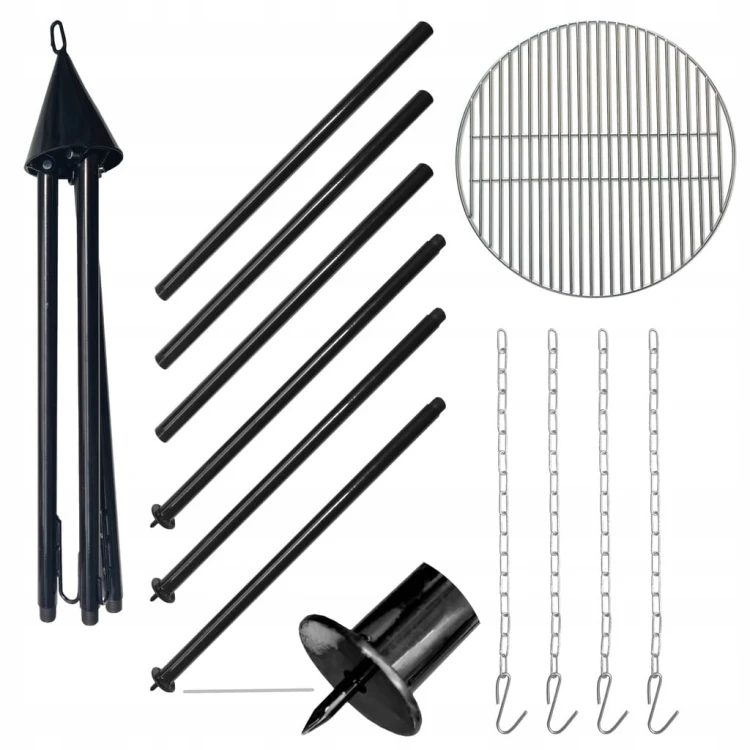 Grill ogrodowy trójnóg składany ruszt 40 cm wiszący 120cm duży ognisko