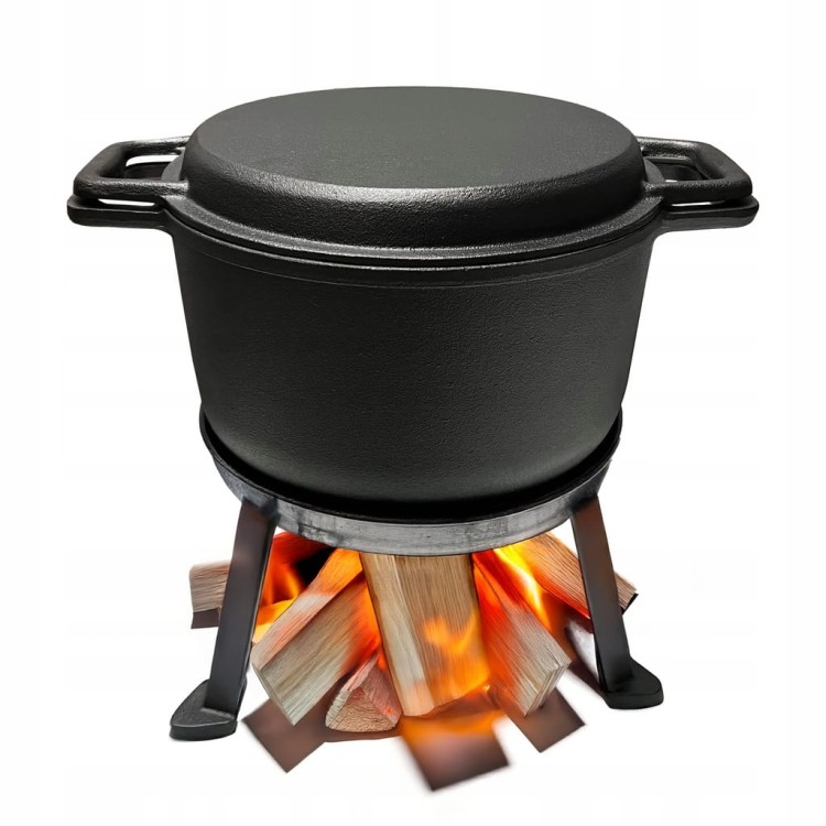 ŻELIWNY KOCIOŁEK MYŚLIWSKI GARNEK PATELNIA 4L 3w1 OGNISKO GRILL