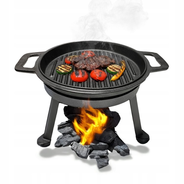 ŻELIWNY KOCIOŁEK MYŚLIWSKI GARNEK PATELNIA 4L 3w1 OGNISKO GRILL