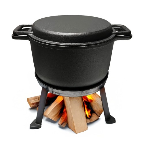 ŻELIWNY KOCIOŁEK MYŚLIWSKI GARNEK PATELNIA 7L 3w1 GRILL OGNISKO