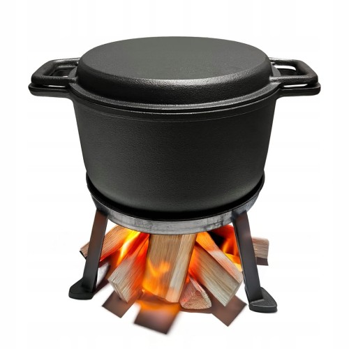 ŻELIWNY KOCIOŁEK MYŚLIWSKI Z PATELNIĄ GARNEK 10L 3w1 GRILL OGNISKO