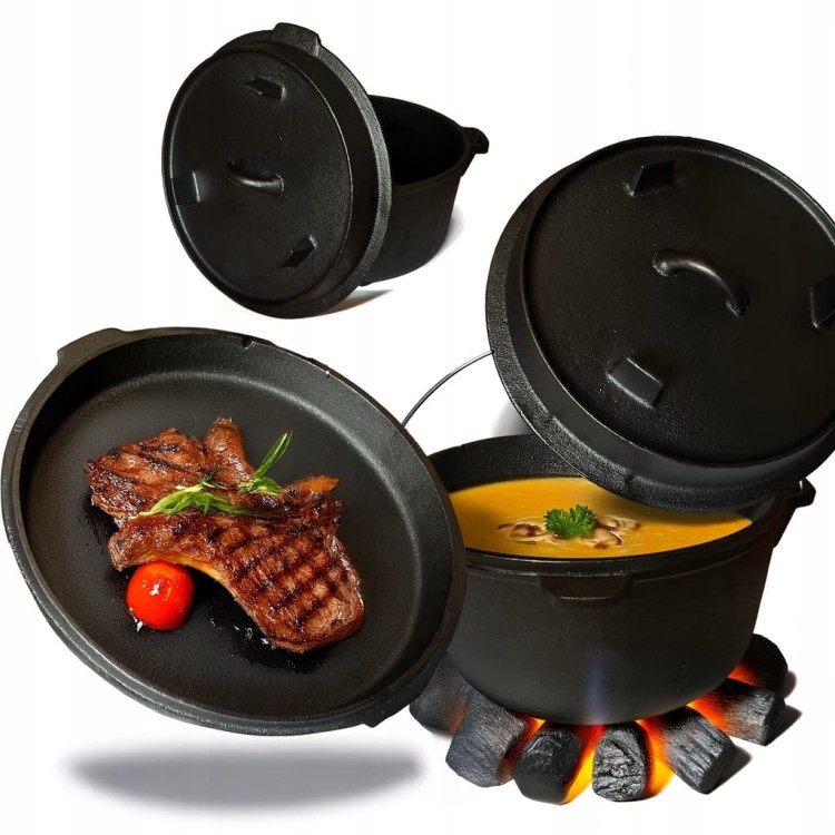 ŻELIWNY KOCIOŁEK WĘGIERSKI GARNEK WISZĄCY NA KUCHENKE OGNISKO GRILL 9L