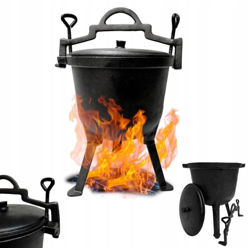 Kociołek myśliwski żeliwny 15L garnek ognisko grill duży