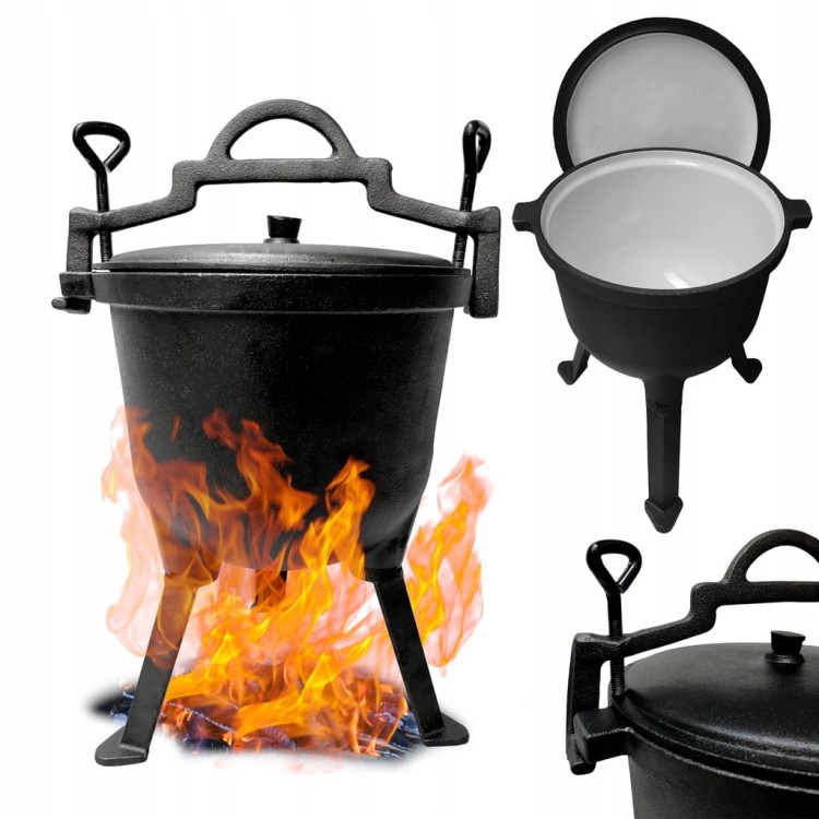 Kociołek myśliwski żeliwny Emaliowany 15L garnek ognisko grill