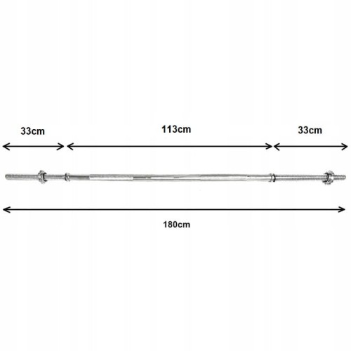 Gryf prosty stalowy sztanga 180cm 28mm pełny zaciski sztanga