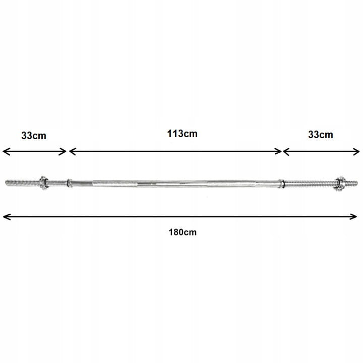 Gryf prosty stalowy sztanga 180cm 28mm pełny zaciski sztanga
