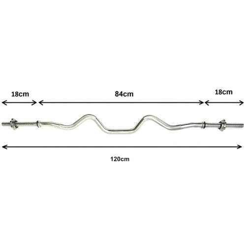 Gryf mocno łamany sztanga 120cm 28mm stalowy