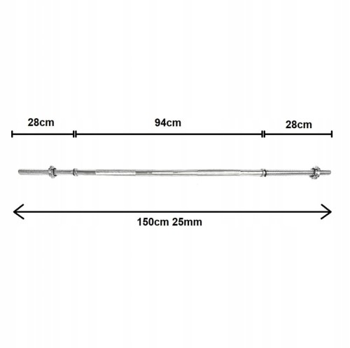 Gryf Prosty stalowy sztanga 150cm 25mm stalowy