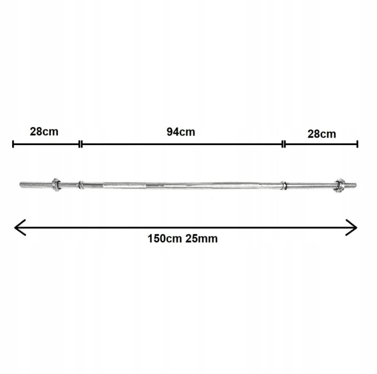 Gryf Prosty stalowy sztanga 150cm 25mm stalowy