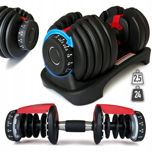 Regulowany hantel 2w1 PREMIUM 2,5-24 kg magnetyczna HANTLA ŻELIWNA 15 wag