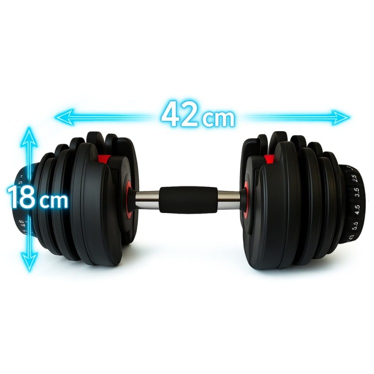 Regulowany hantel 2w1 PREMIUM 2,5-24 kg magnetyczna HANTLA ŻELIWNA 15 wag