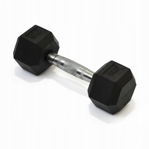 Hantla hantle hex żeliwny do ćwiczeń gumowany żeliwo 9kg powlekane