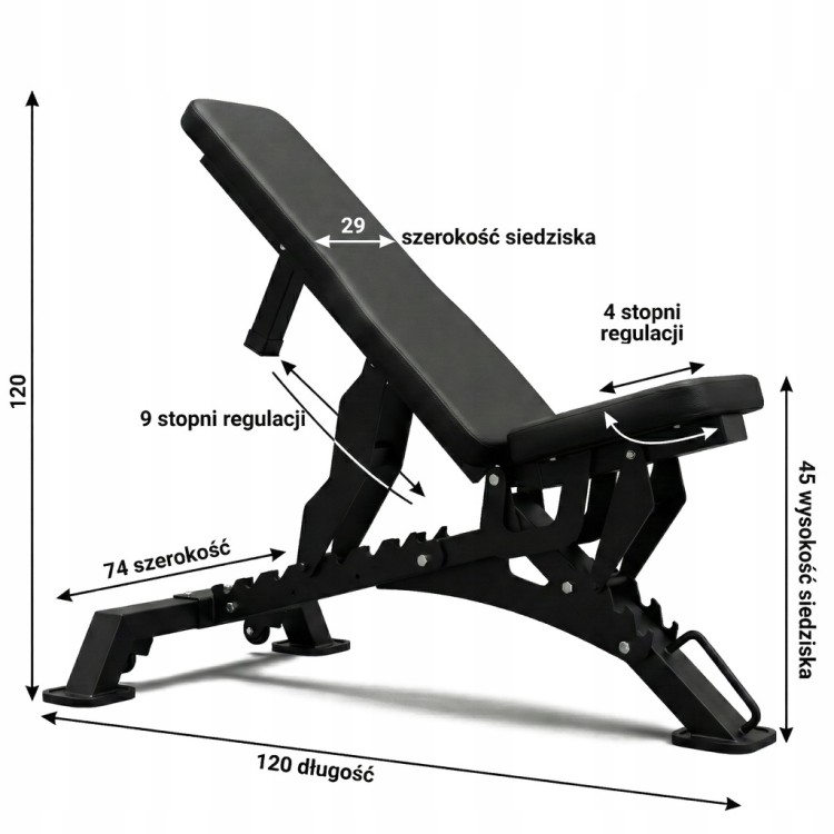 Ławka treningowa regulowana solidna heavy duty stalowa płaska skośna czarna