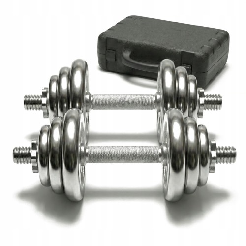 HANTLE ŻELIWNE CHROMOWANE 2X15 WALIZKA ZESTAW 30KG SOLIDNE 25MM CHROM