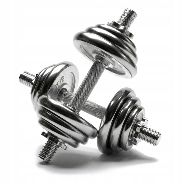 HANTLE ŻELIWNE CHROMOWANE 2X15 WALIZKA ZESTAW 30KG SOLIDNE 25MM CHROM