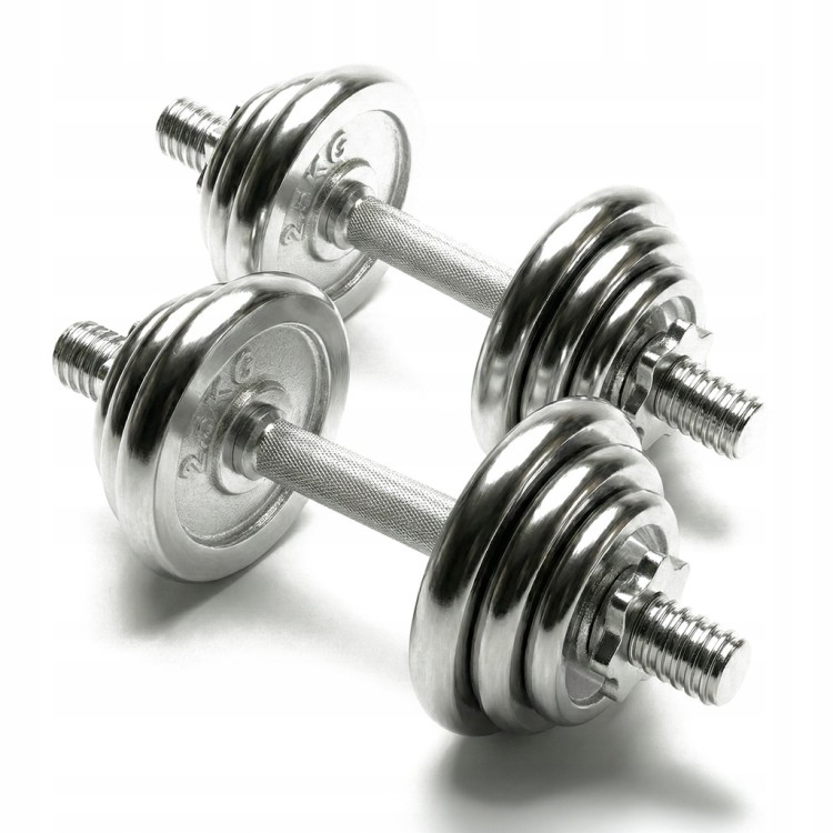 HANTLE ŻELIWNE CHROMOWANE 2X15 WALIZKA ZESTAW 30KG SOLIDNE 25MM CHROM