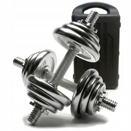 HANTLE ŻELIWNE CHROMOWANE 2X10 WALIZKA ZESTAW 20KG SOLIDNE 25MM CHROM