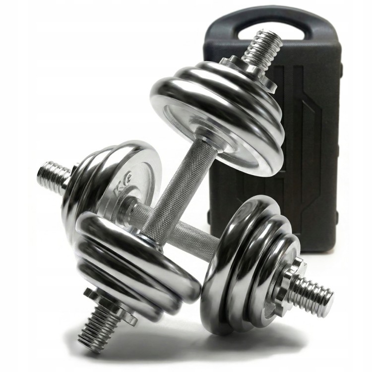 HANTLE ŻELIWNE CHROMOWANE 2X10 WALIZKA ZESTAW 20KG SOLIDNE 25MM CHROM