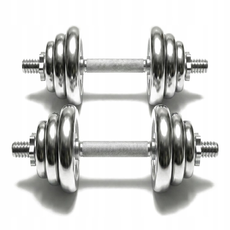 HANTLE ŻELIWNE CHROMOWANE 2X10 WALIZKA ZESTAW 20KG SOLIDNE 25MM CHROM