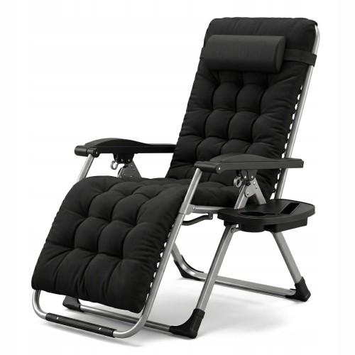 Leżak Składany Zero Gravity czarny ogrodowy lekki z poduszką regulacją