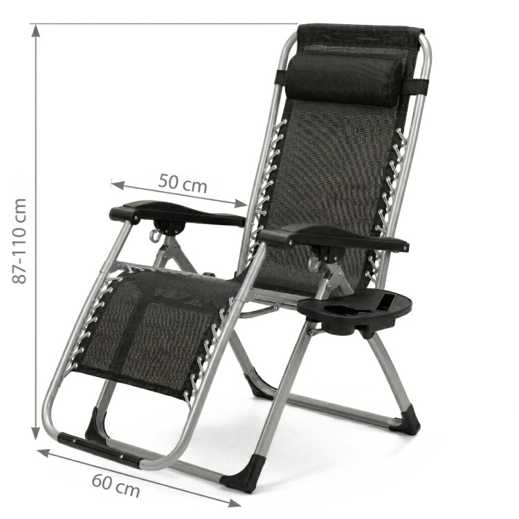 Leżak Składany Zero Gravity czarny ogrodowy lekki z poduszką regulacją