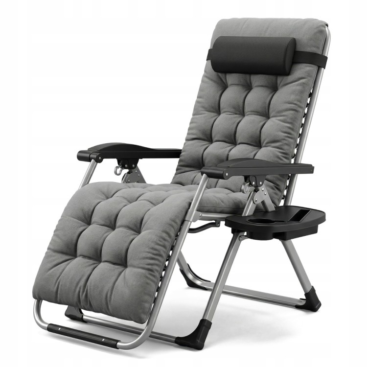 Leżak Składany Zero Gravity szary ogrodowy lekki z poduszką regulacją