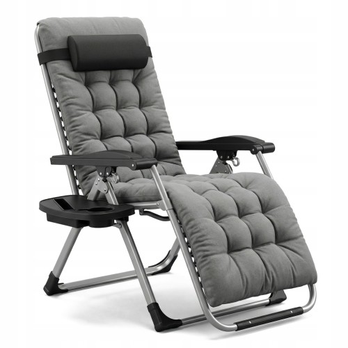Leżak Składany Zero Gravity szary ogrodowy lekki z poduszką regulacją
