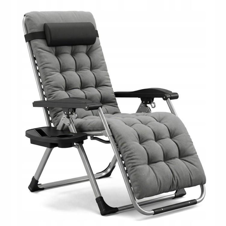 Leżak Składany Zero Gravity szary ogrodowy lekki z poduszką regulacją