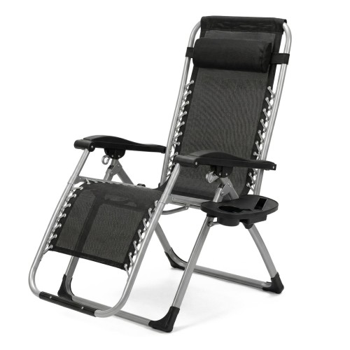 Leżak Składany Zero Gravity szary ogrodowy lekki z poduszką regulacją