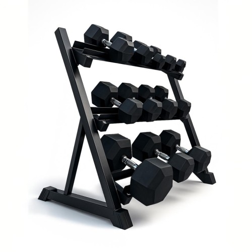 ZESTAW TRENINGOWY OBCIĄŻEŃ HANTLE HEX 115KG STOJAK NA OBCIĄŻENIA