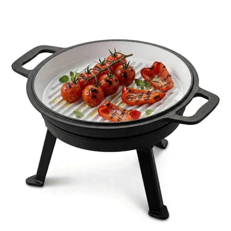 KOCIOŁEK ŻELIWNY MYŚLIWSKI Z PATELNIĄ GARNEK 10L 3w1 OGNISKO GRILL EMALIA
