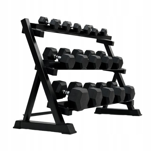 ZESTAW TRENINGOWY OBCIĄŻEŃ HANTLE HEX 585KG STOJAK NA OBCIĄŻENIA 5-50KG