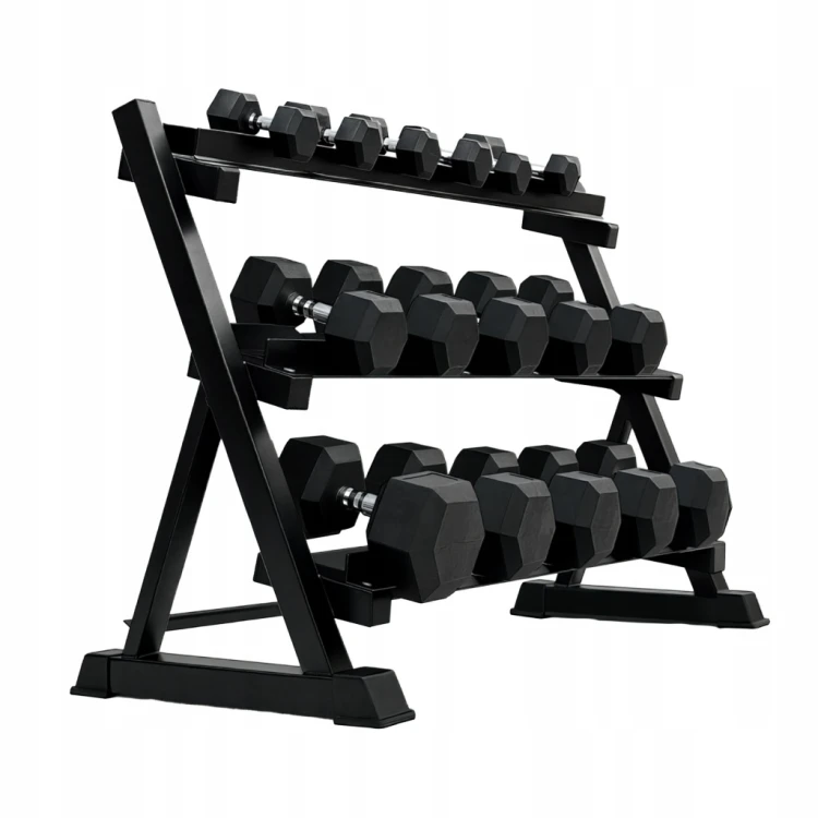 ZESTAW TRENINGOWY OBCIĄŻEŃ HANTLE HEX 585KG STOJAK NA OBCIĄŻENIA 5-50KG