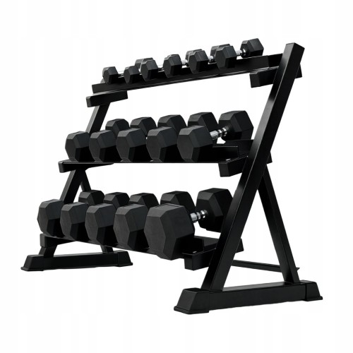 ZESTAW TRENINGOWY OBCIĄŻEŃ HANTLE HEX 365KG STOJAK NA OBCIĄŻENIA 10-50KG