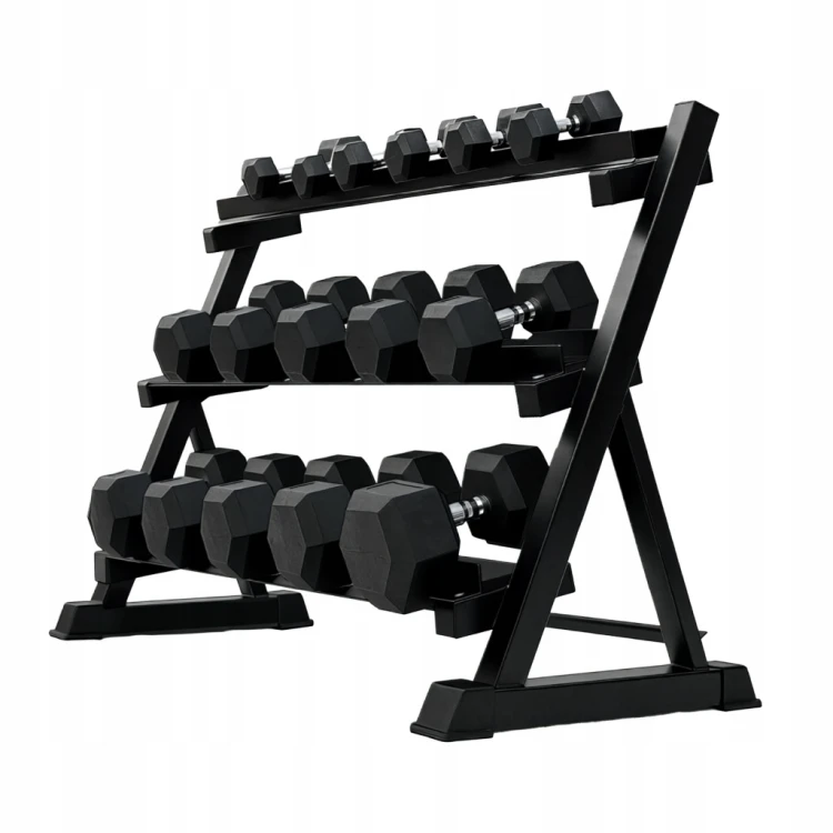 ZESTAW TRENINGOWY OBCIĄŻEŃ HANTLE HEX 365KG STOJAK NA OBCIĄŻENIA 10-50KG