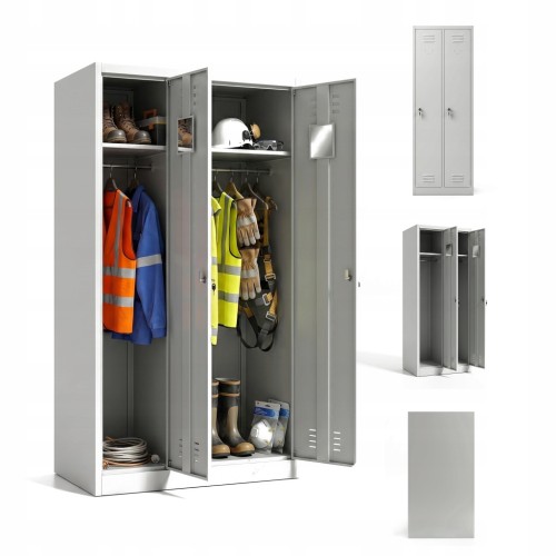 Szafka pracownicza BHP ubraniowa dwudrzwiowa 180x60x50cm półki wieszaki