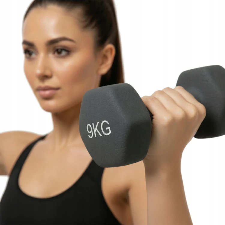 ŻELIWNY HANTEL NEOPRENOWY HANTELKI DO ĆWICZEŃ MIĘŚNI TRENING CIĘŻARKI 2x9KG