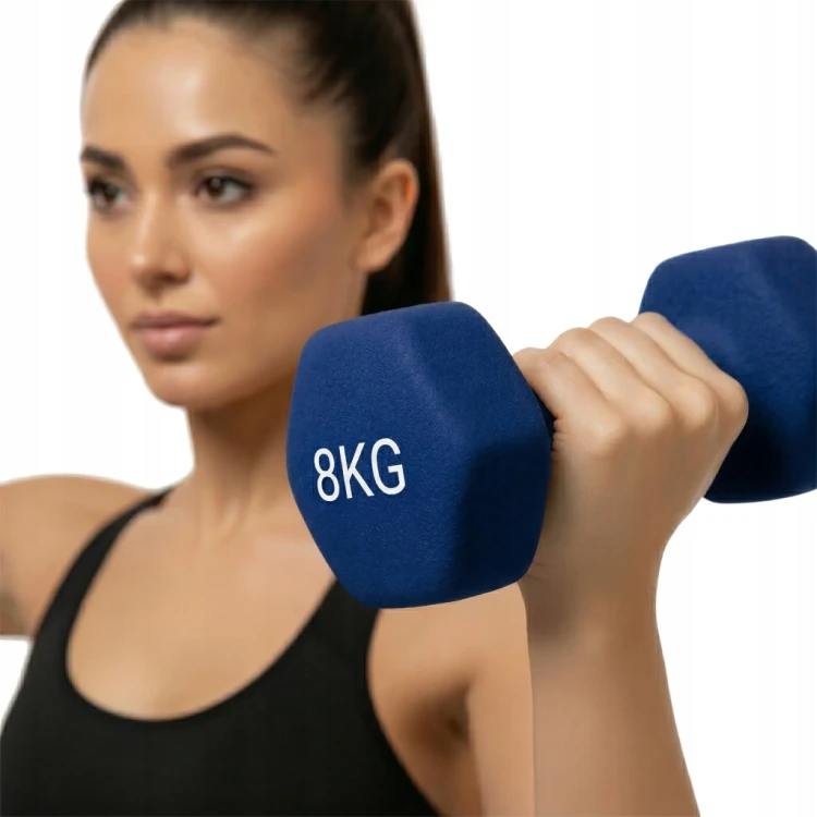 ŻELIWNY HANTEL NEOPRENOWY HANTELKI DO ĆWICZEŃ MIĘŚNI TRENING CIĘŻARKI 2x8KG