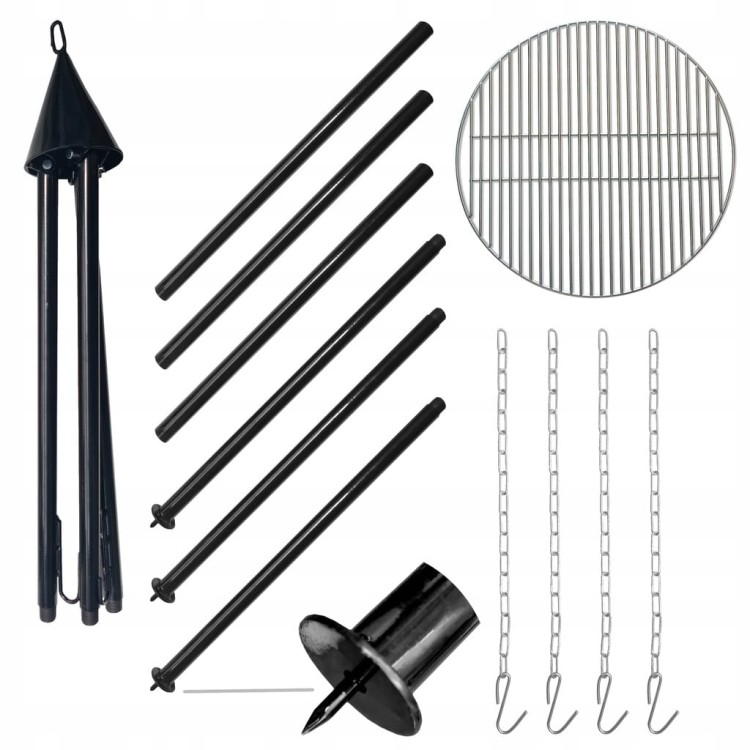 Grill ogrodowy trójnóg ruszt 60 cm wiszący 120cm duży ognisko