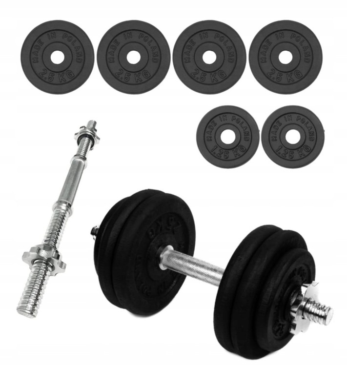 HANTLA ŻELIWNA 1x15kg hantel 15kg gryf obciążenie