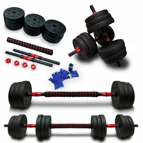 Hantle bitumiczne 2x10 kg z łącznikiem zestaw 20 kg sztanga + rękawiczki